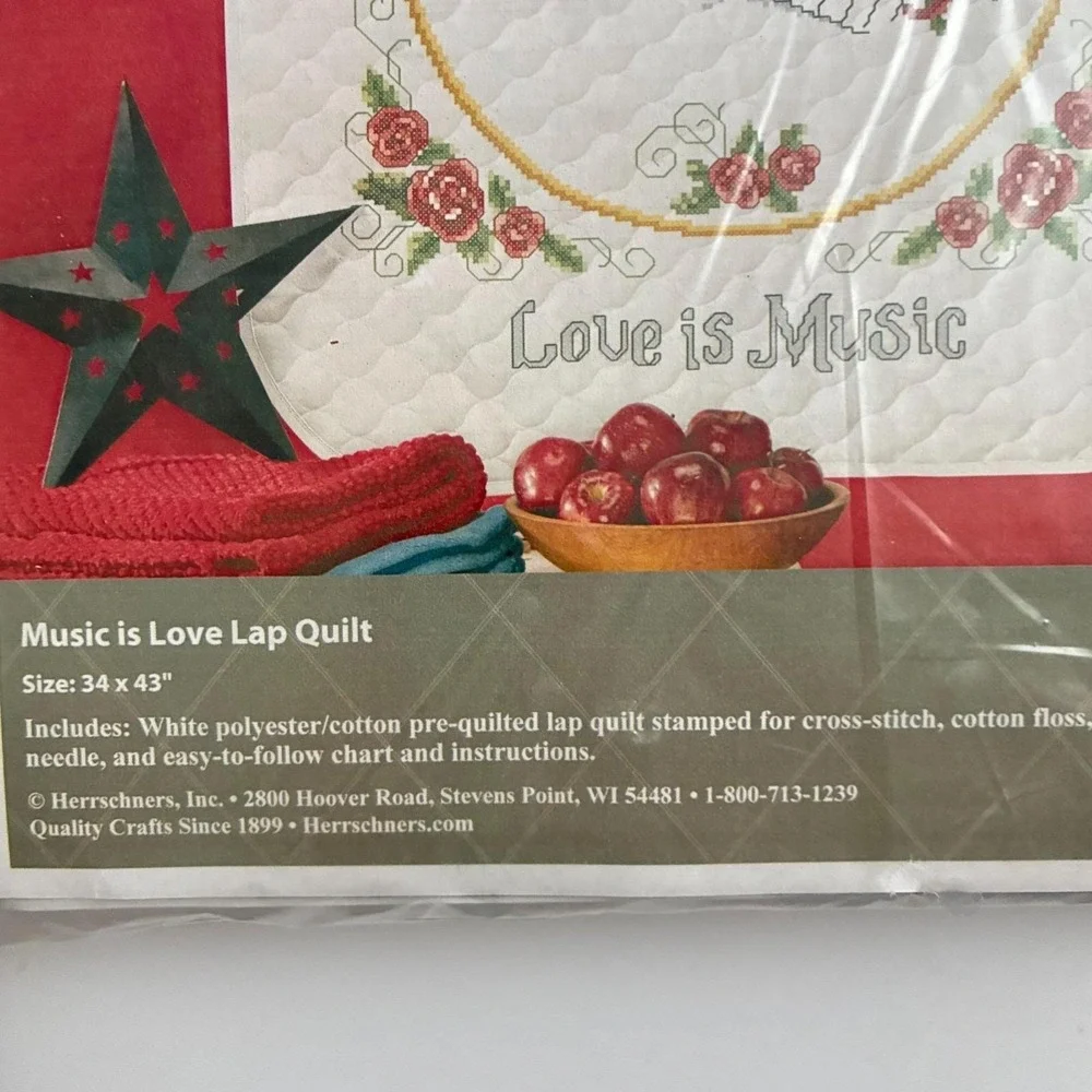 Herrschners Music is Love Lap Quilt Cross Stitch Kit Wall Hanging 34x43 Piano